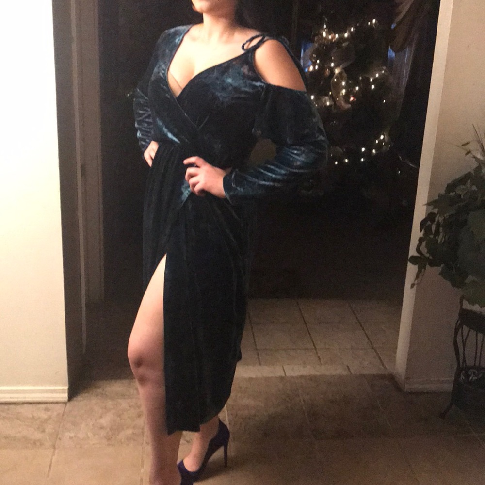 Zara emerald floral velvet dress - Picture 7 of 8
